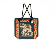 Load image into Gallery viewer, DARK BLUE CANVAS COTTON TOTE BAG WITH ELEPHANT PRINT
