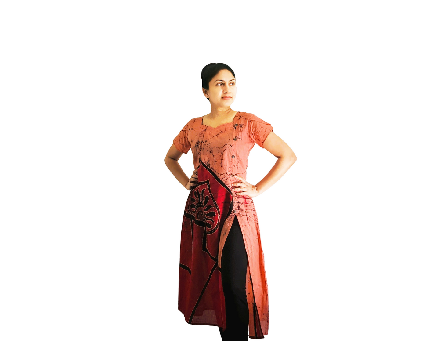 BATHIK Rayon Dress -  Maroon color