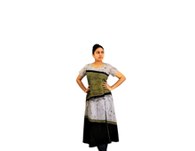Load image into Gallery viewer, BATHIK Rayon Dress  - White , Black &amp; Green 1
