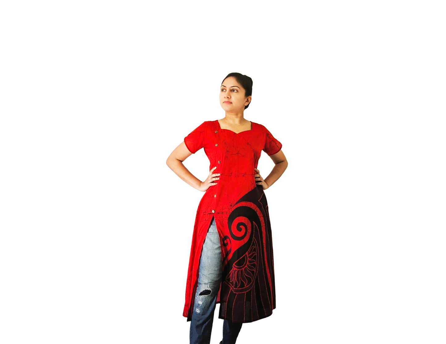 BATHIK Rayon Dress - Red color