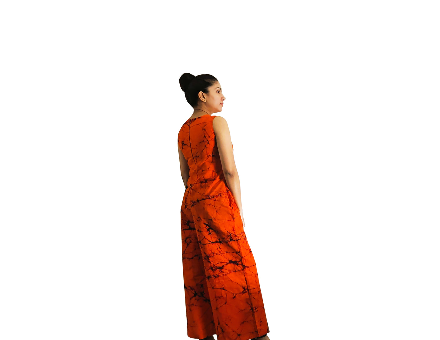 MODERN COTTON BATHIK JUMP SUIT FOR WOMEN-Orange