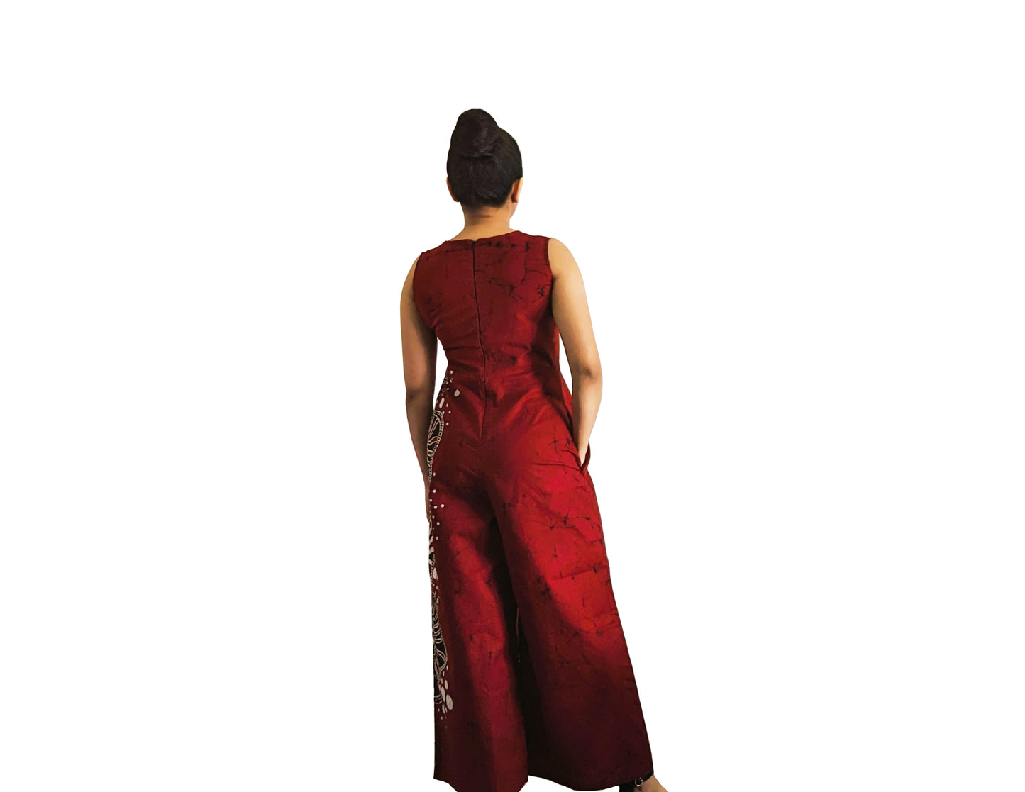 MODERN COTTON BATHIK JUMP SUIT FOR WOMEN- Maroon