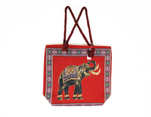 Load image into Gallery viewer, RED PURPLE CANVAS COTTON TOTE BAG WITH ELEPHANT PRINT
