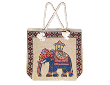 Load image into Gallery viewer, OFF WHITE CANVAS COTTON TOTE BAG WITH ELEPHANT PRINT

