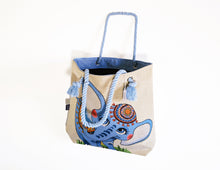 Load image into Gallery viewer, OFF WHITE AND LIGHT BLUE COTTON TOTE BAG WITH ELEPHANT PRINT
