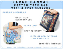 Load image into Gallery viewer, OFF WHITE AND LIGHT BLUE COTTON TOTE BAG WITH ELEPHANT PRINT
